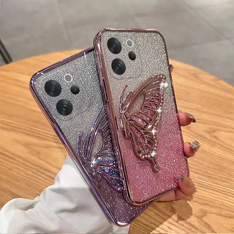 Custodia per VIVO V70 FE 5G di lusso con glitter e supporto a farfalla, cover posteriore morbida per VIVO V70 FE 5G