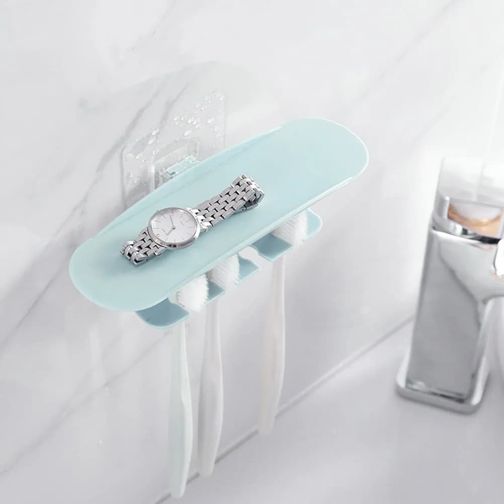 Multifunctional Wall Mount Suction Cup Toothbrush Rack Nordic Blue Bathroom Storage Holder Toothpaste Organizer