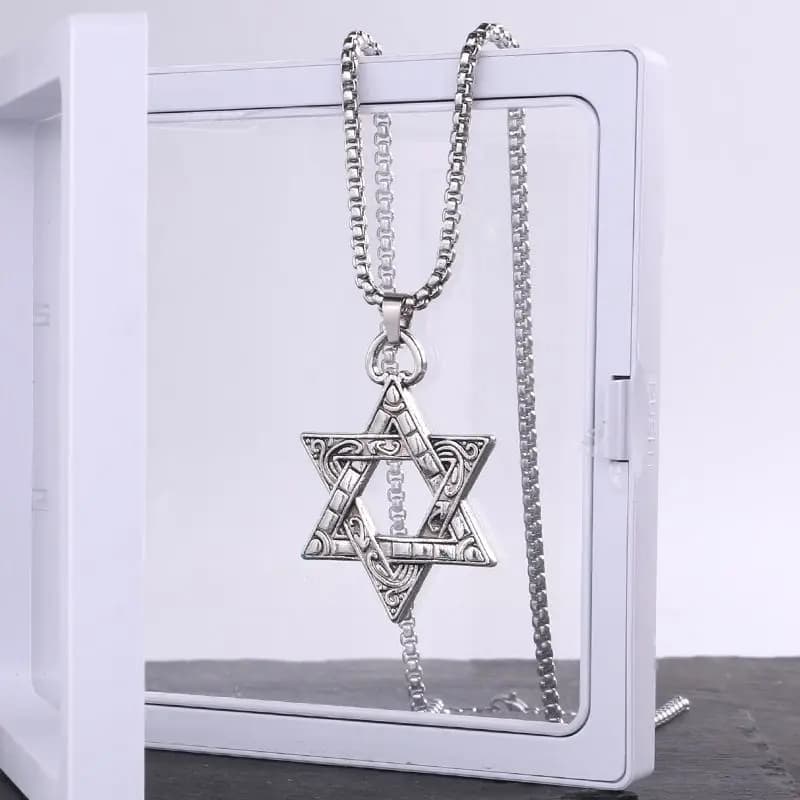 Collana con stella di David incisa, 1 pezzo, in acciaio inossidabile color argento, non scolorisce, catena regolabile, gioielli punk hip hop