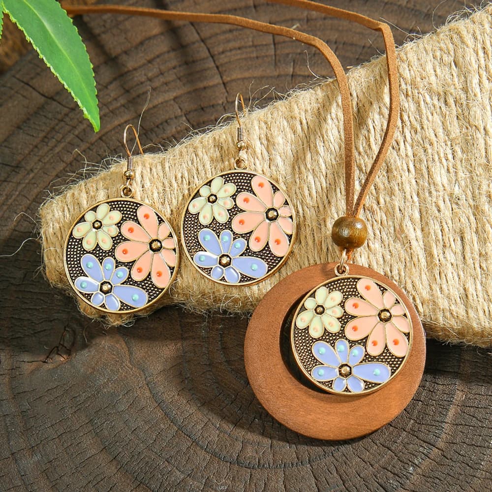 3pcs Women's Jewelry Set Oil Drop Flower Earrings Pendant Multi-layer Necklace Daily Wear Party Decors Gifts