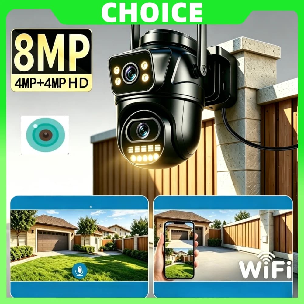 Telecamera di sicurezza 4K 8MP WiFi per esterni, doppio schermo, PTZ, IP, con tracciamento AI delle persone, visione notturna, videosorveglianza CCTV, iCSee