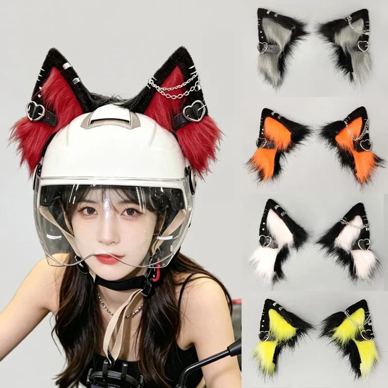 DIY Helmet Cat Ear Decorations Y2K Punk Plush Cat Ears for Motorcycle Helmets Ski-Helmet for Men and Women Cute Accessories
