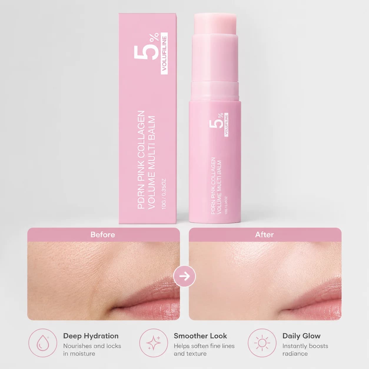 Collagen Multi Balm Stick Pink Formula 5% Volufiline Hydrating Plumping Moisturizer Brightening Skin Care For Face Lip Body