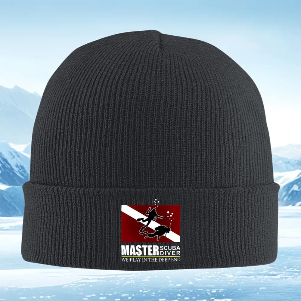 2026 Scuba divers swimming,bubbles,deep water Men Women Unisex Knitted Hat Beanie Pullover Cap Winter Thermal Warm Christmas Out