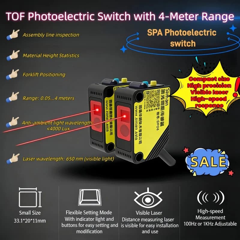New NPN/PNP Output Siman-SPA IP65 4MIndustrial Switch, 650nm Square Diffuse-Reflective Switch, Laser Distance Sensor