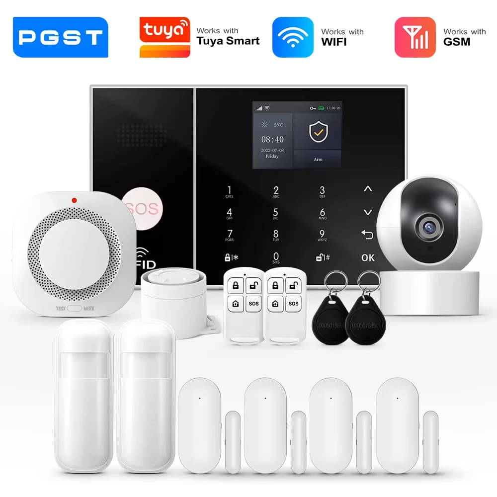Sistema di allarme Smart Life PGST per host di allarme di sicurezza GSM WIFI domestico con sensore di porta e movimento Tuya Smart App controllo funziona Alexa