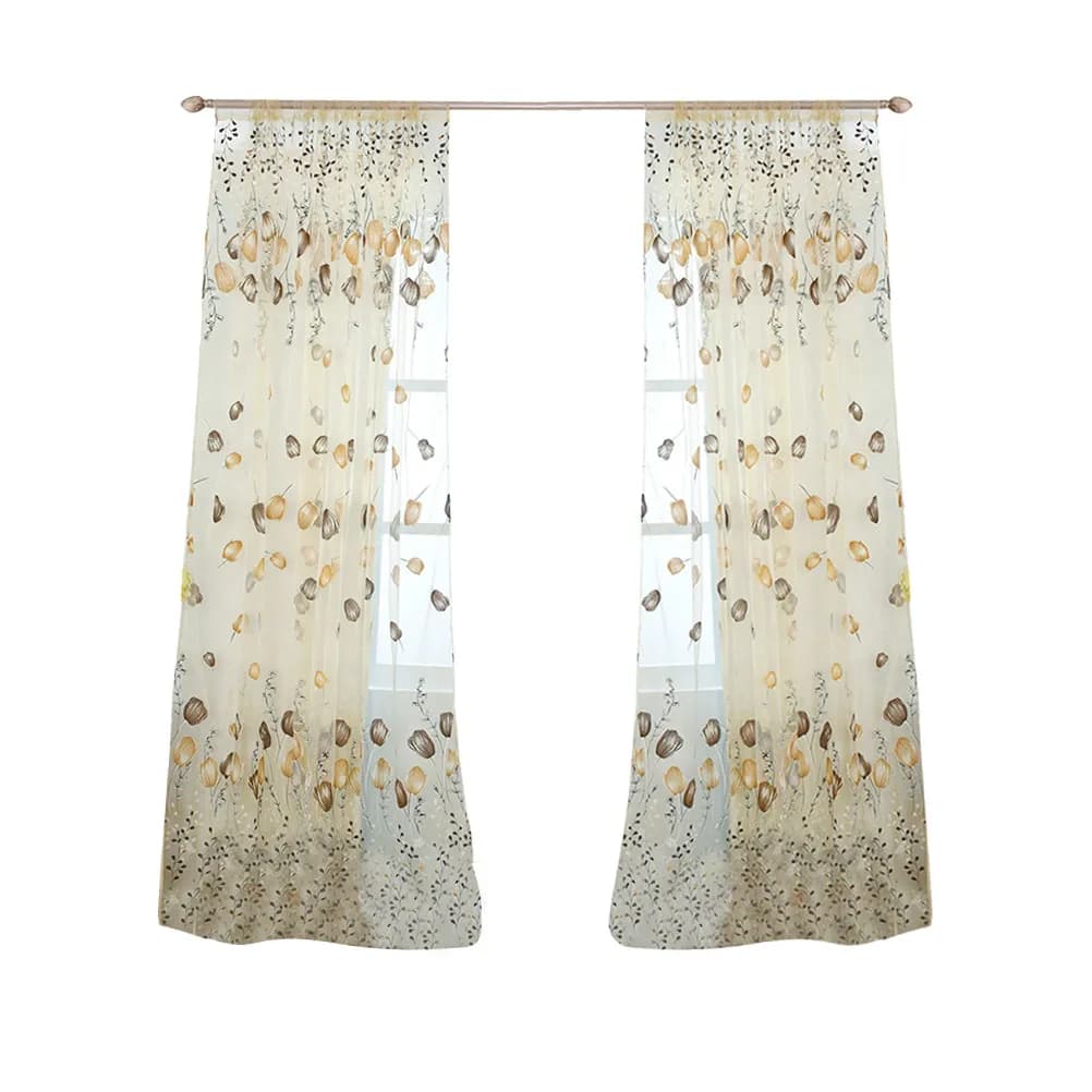 100x200cm Tulip Voile Curtains Semi Transparent Sheer Floral Privacy Light Flow Bedroom Decor Kitchen Bathroom Window Screen