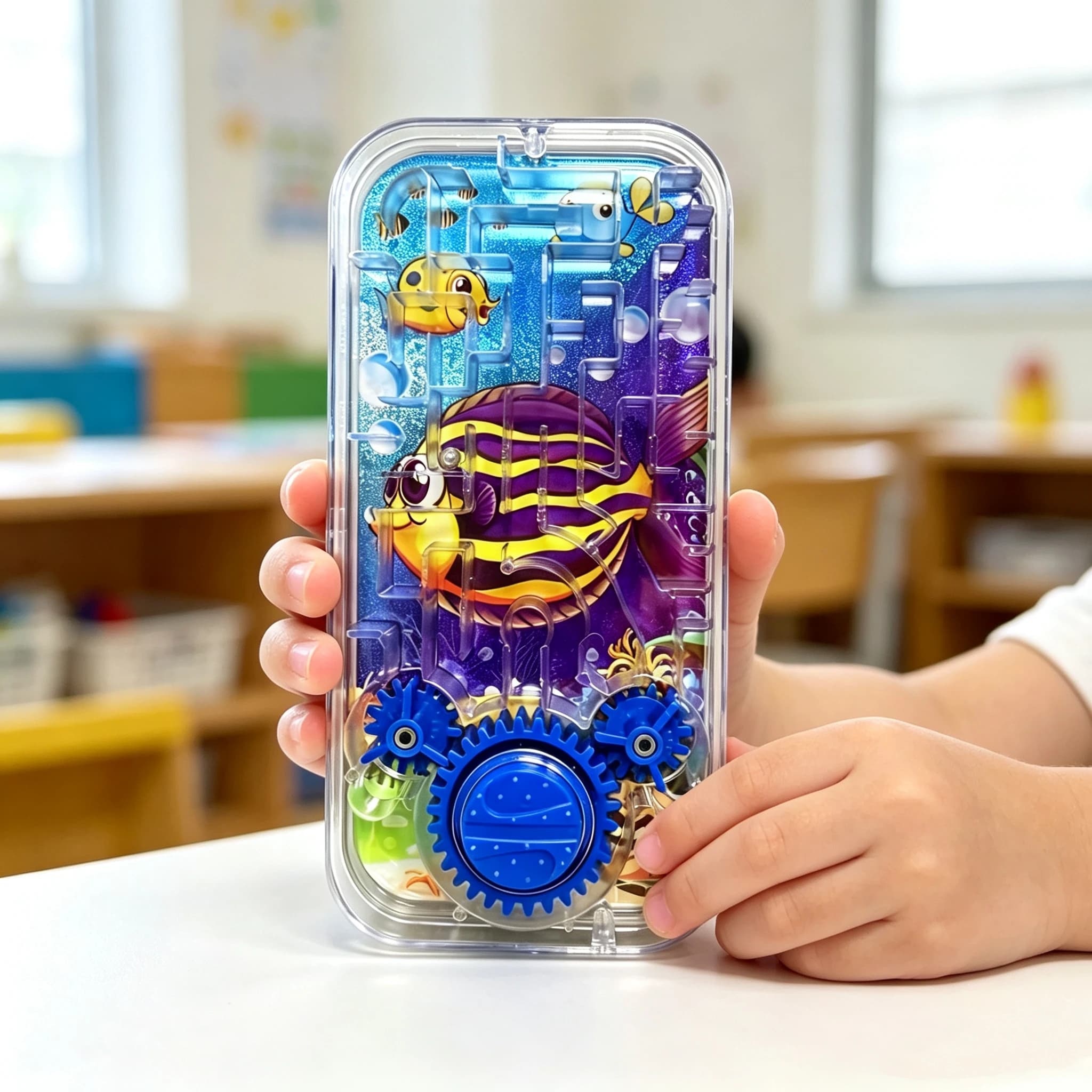 Ocean Fish Handheld Maze Ball Game Rotating Gear Labyrinth Puzzle Kids Educational Portable Stress Relief Fidget Toy