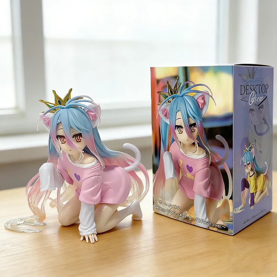 Statuetta Anime No Game No Life in PVC, Figura d'Azione di Shiro con Orecchie da Gatto, Decorazione per Scrivania, Modellino da Collezione per Adulti