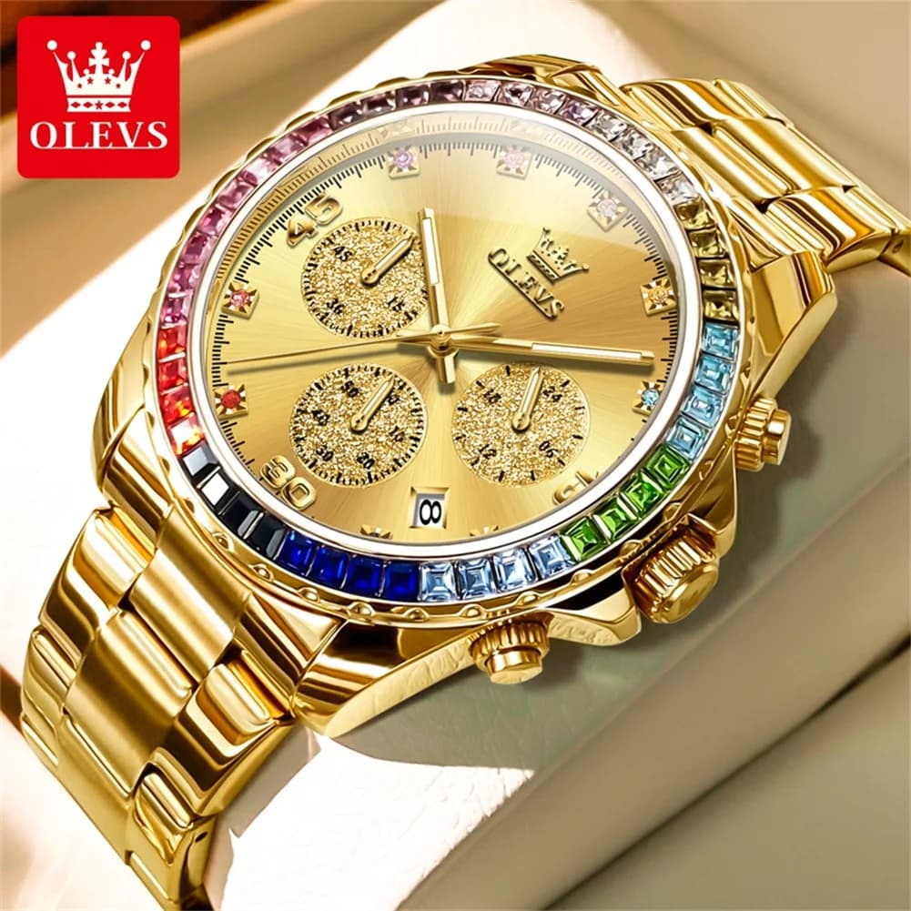 OLEVS 2939 Orologio da Uomo con Movimento al Quarzo, Display Arcobaleno 24 Ore, Cronografo Minuti, Finestrella Calendario Singolo, Luce Notturna Luminosa