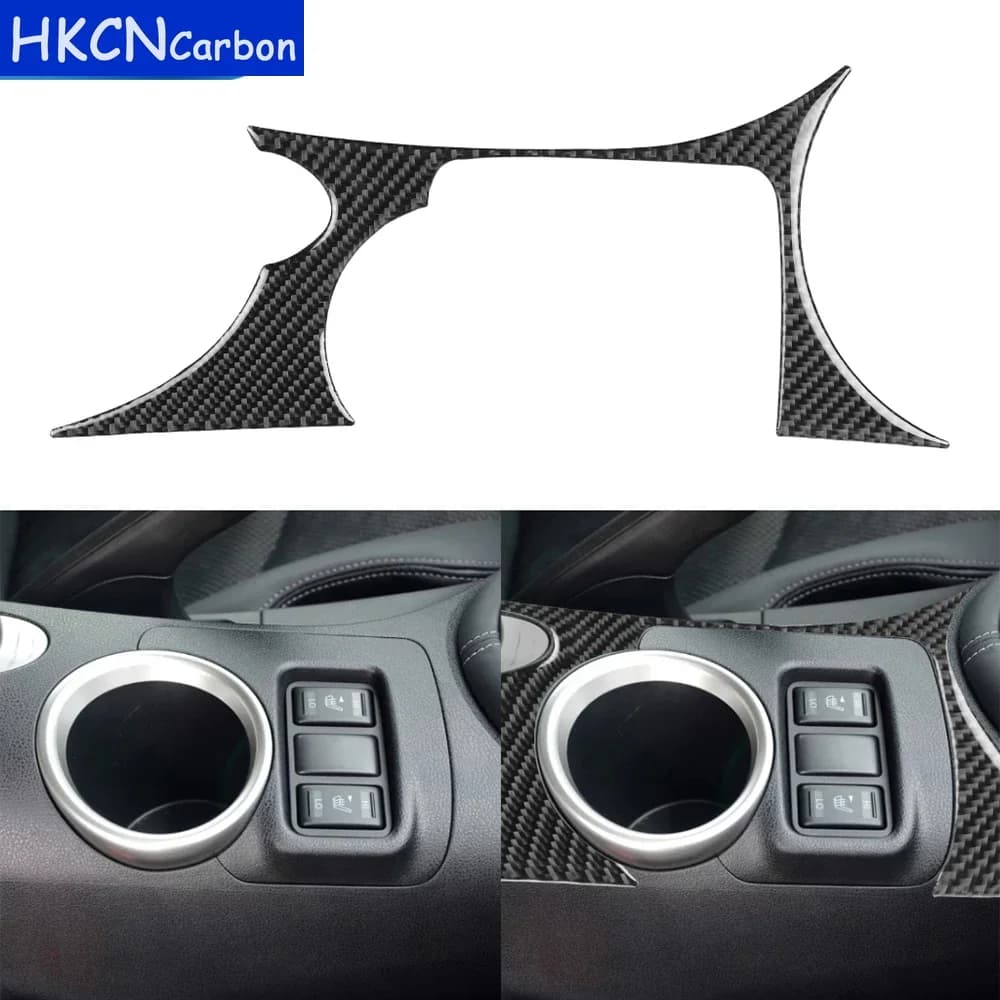 Per Nissan 370Z Z34 2009-up Interni in fibra di carbonio Auto Center Console Tazza d'acqua Pannello Decorazione Adesivi interni Modifica
