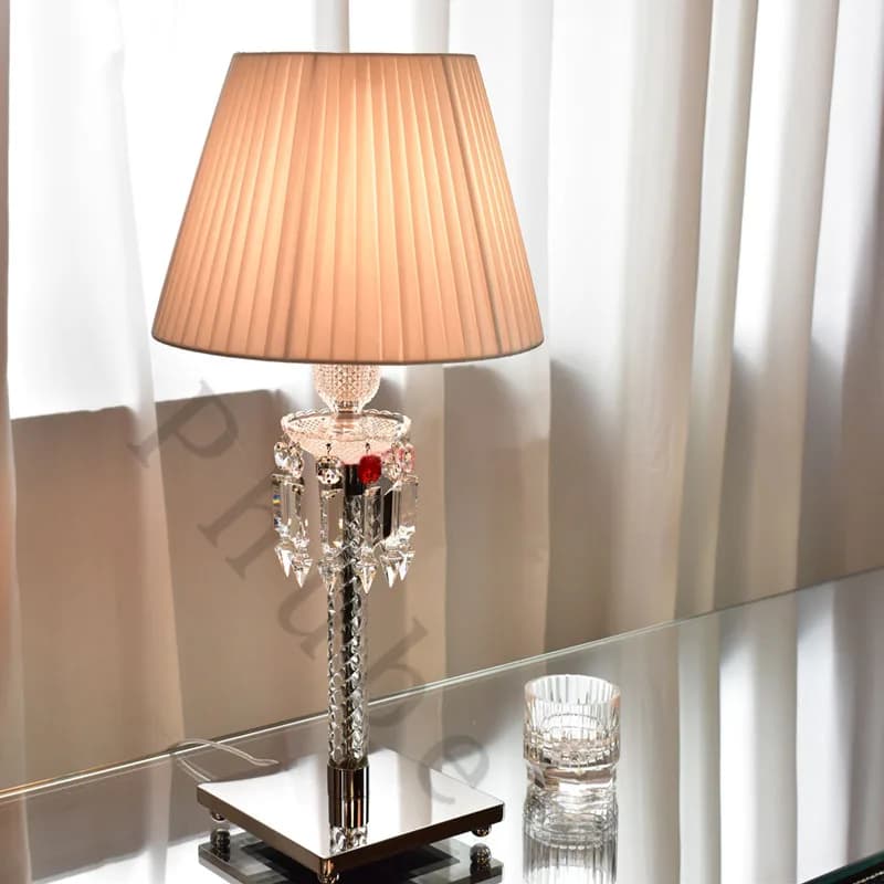Modern Crystal Table Lamp Stainless Steel Rustproof Base Fabric Shade Desk Light For Bedroom Living Room Guest Room Bedside Home