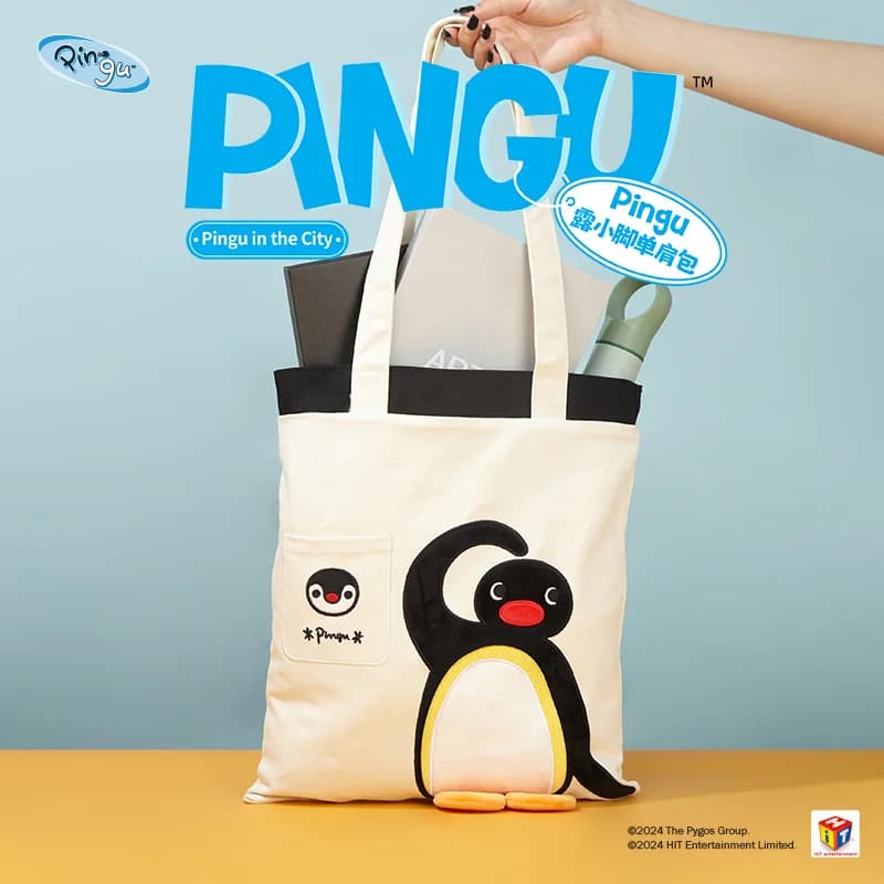 Borsa a tracolla autentica Pingu Penguin 'Tiny Feet' - Nuova borsa a tracolla casual alla moda in tela carina da donna, regalo di Natale