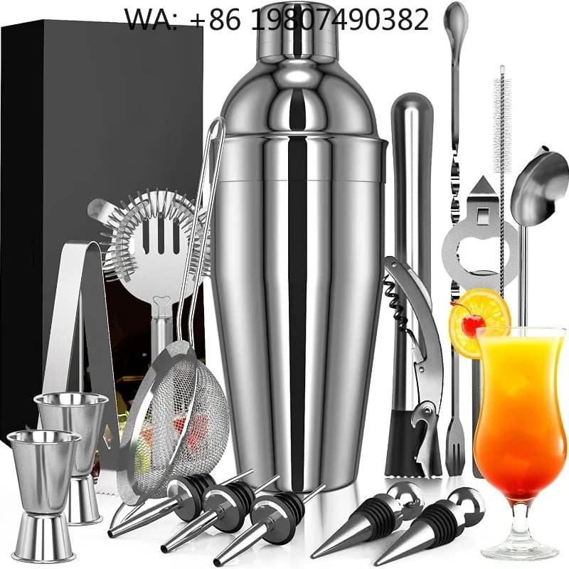 17Pcs Eco Friendly Stainless Steel Cocktail Shaker Bar Kit 750ml Full Mix Tools For Wine Whiskey Cocktail Making Home Bar Party