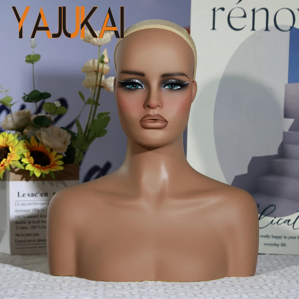 Square face mannequin head 1 pc silver wig head shadow green eyes realistic wig display mannequins for wig jewelry clothing
