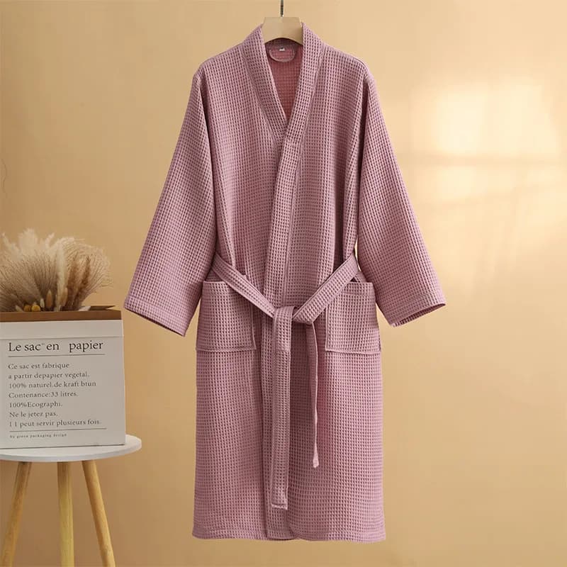 Pair of Cotton Waffles Bathrobe Kimono Autumn Spring Dress New Night Dress Trained Casual Home Dress Pigiama Comfortable pyjamas