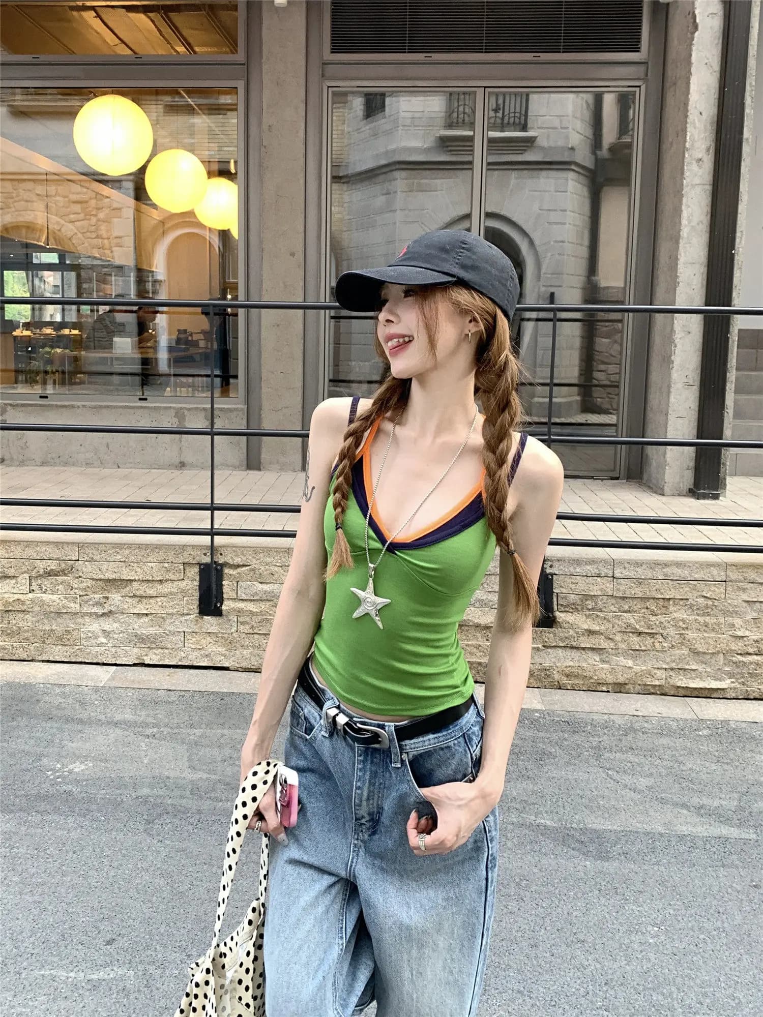 Thai Spicy Girl Dopaamine Color Block Tank Top Women Summer Elegant Unique Outerwear Trendy Top V-neck Short Knitted Dress