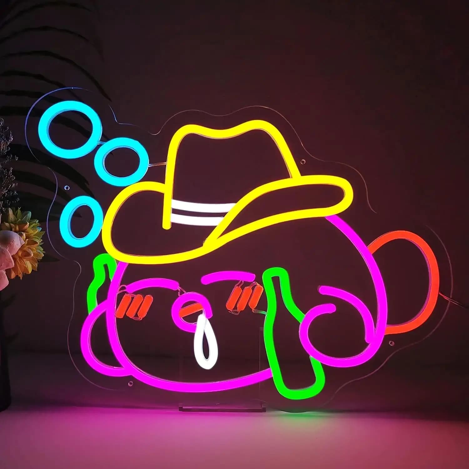 Insegna al Neon a LED Dimmerabile USB a Forma di Cartone Animato Cowboy Carino, Luce da Parete Rosa Giallo Verde per Cameretta Bambini, Camera da Letto, Sala Giochi, Decorazione, Regalo Divertente
