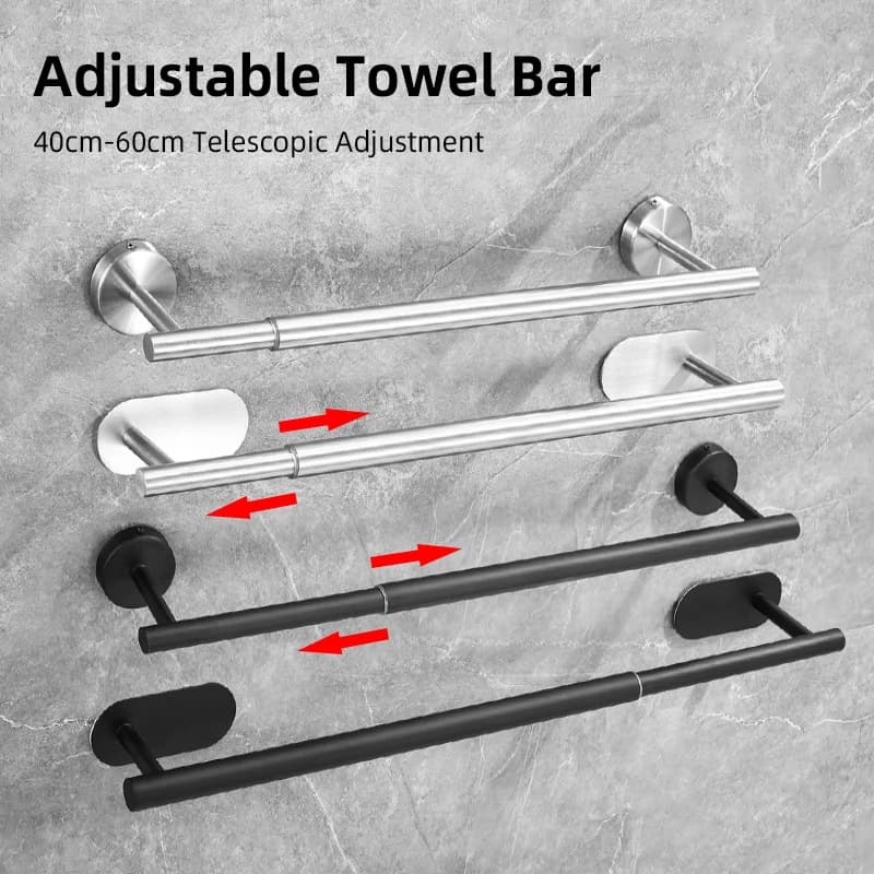 Portasciugamani regolabile da 40 cm a 60 cm Portasciugamani da bagno Acciaio inossidabile SUS304 Portasciugamani Porta asciugamani a parete