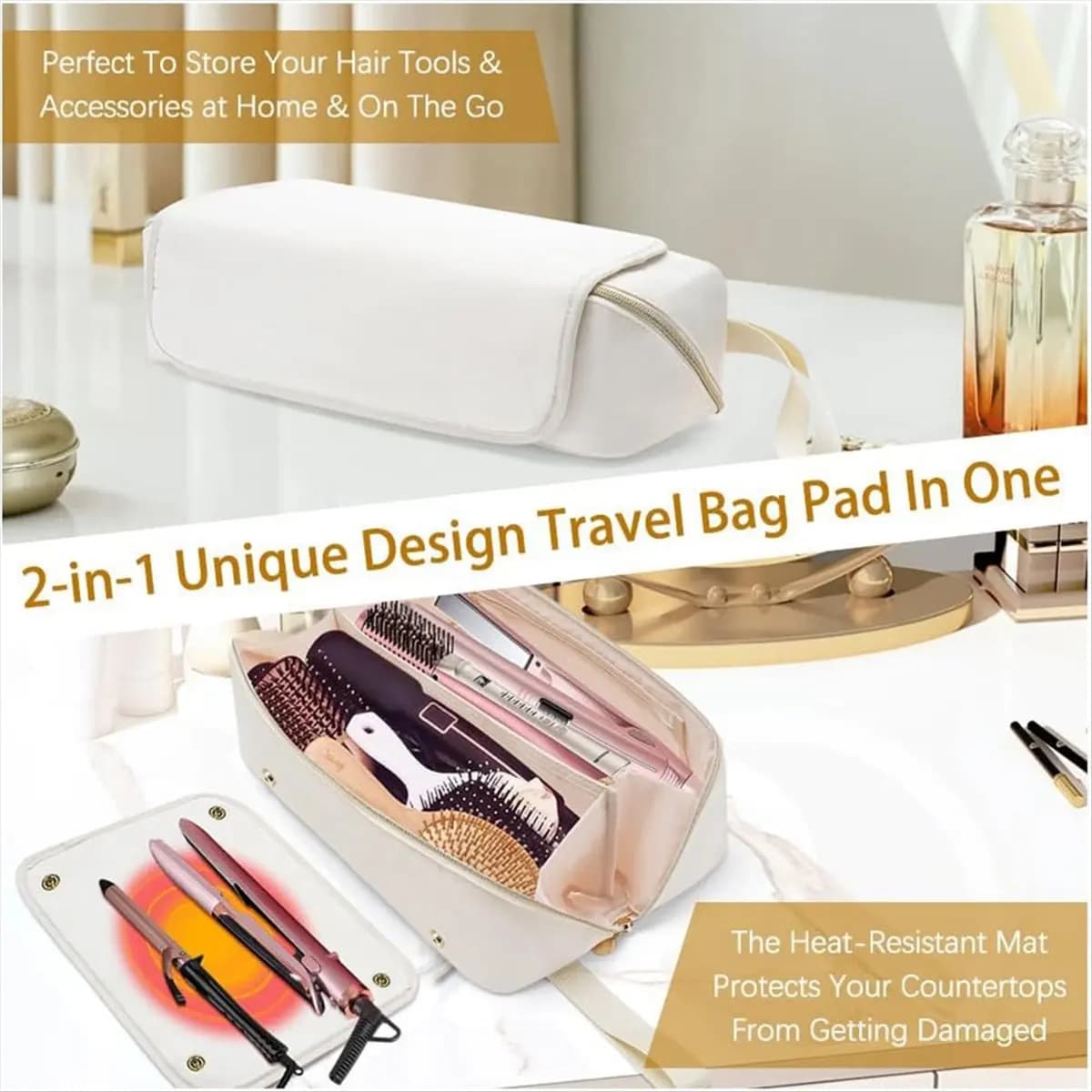2026 Trend Hair Tools Travel Bag with Heat Mat, Portable Hair Tool Organizer Travel Carrying Case for Straightener, Curling Iron