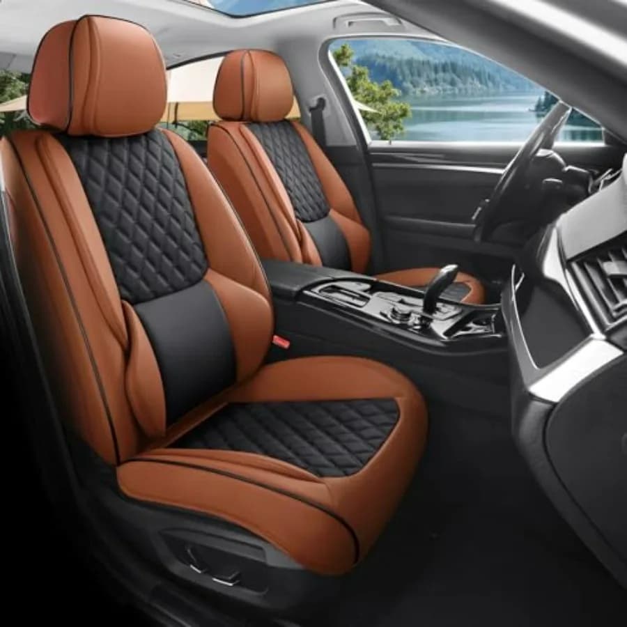 Car Seat Covers in Luxury Ecopelle, Waterproof and Anti-slip, Universal Protection for Most Cars, SUVs, Trucks and Pick-ups, Brown B