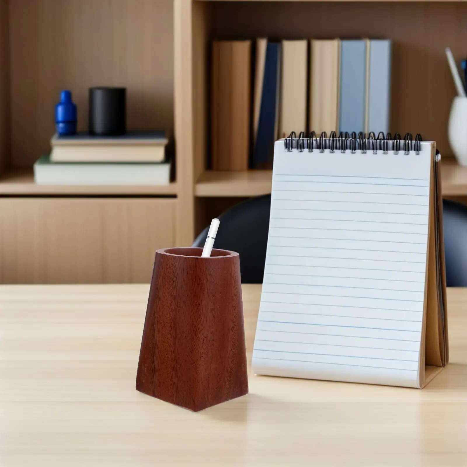 Wallet in Natural Walnut Wood, Desk Organizer, Brush Holder for Students, Teachers and Artists