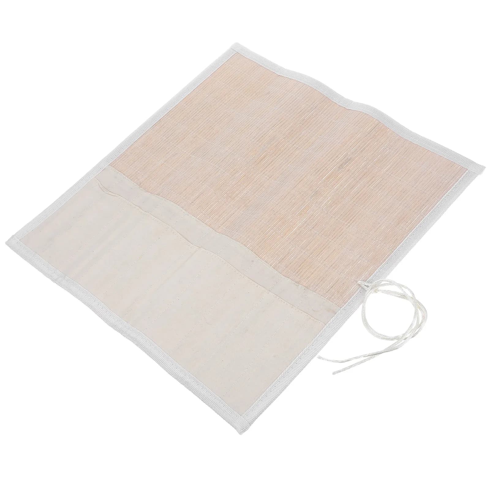 Roll-Up Bamboo Brush Pouch Japanese Style 10 Pockets Canvas Lining Artist Calligraphy Pen Organizer Pencil Case