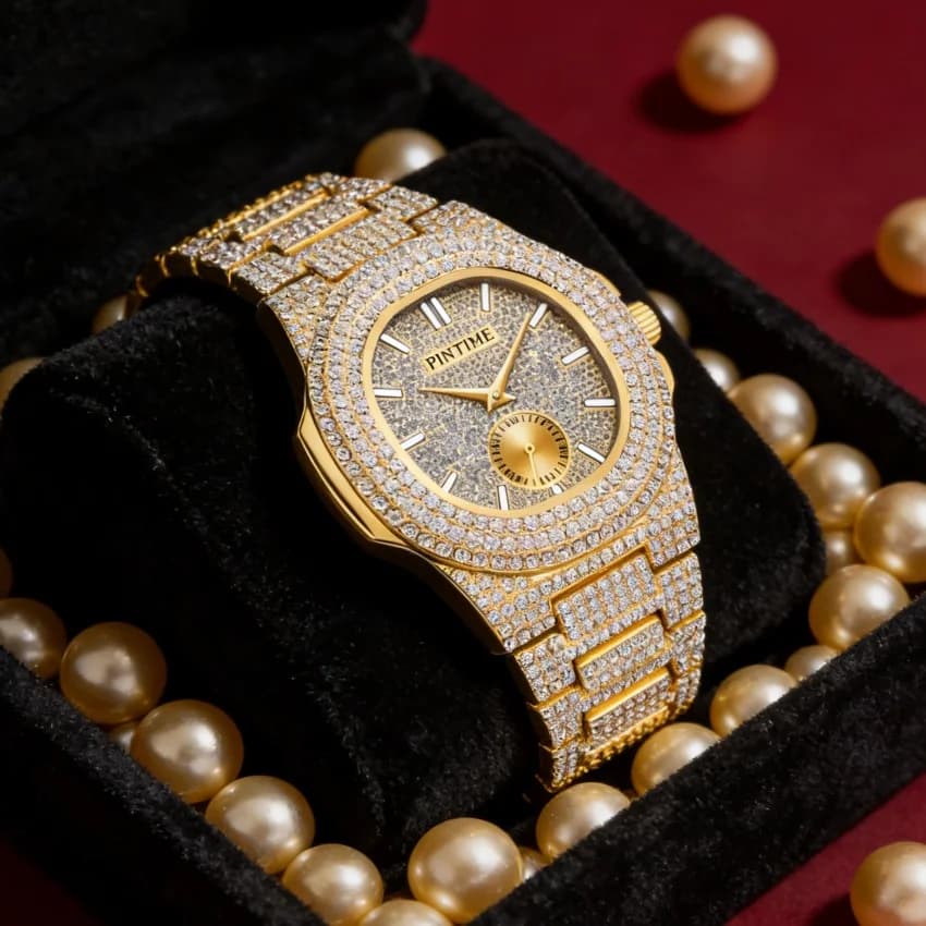 Luxury Full Diamond Men's Alloy Watches Male Sports Quartz Wristwatch with Calendar Men Watches Male Clock