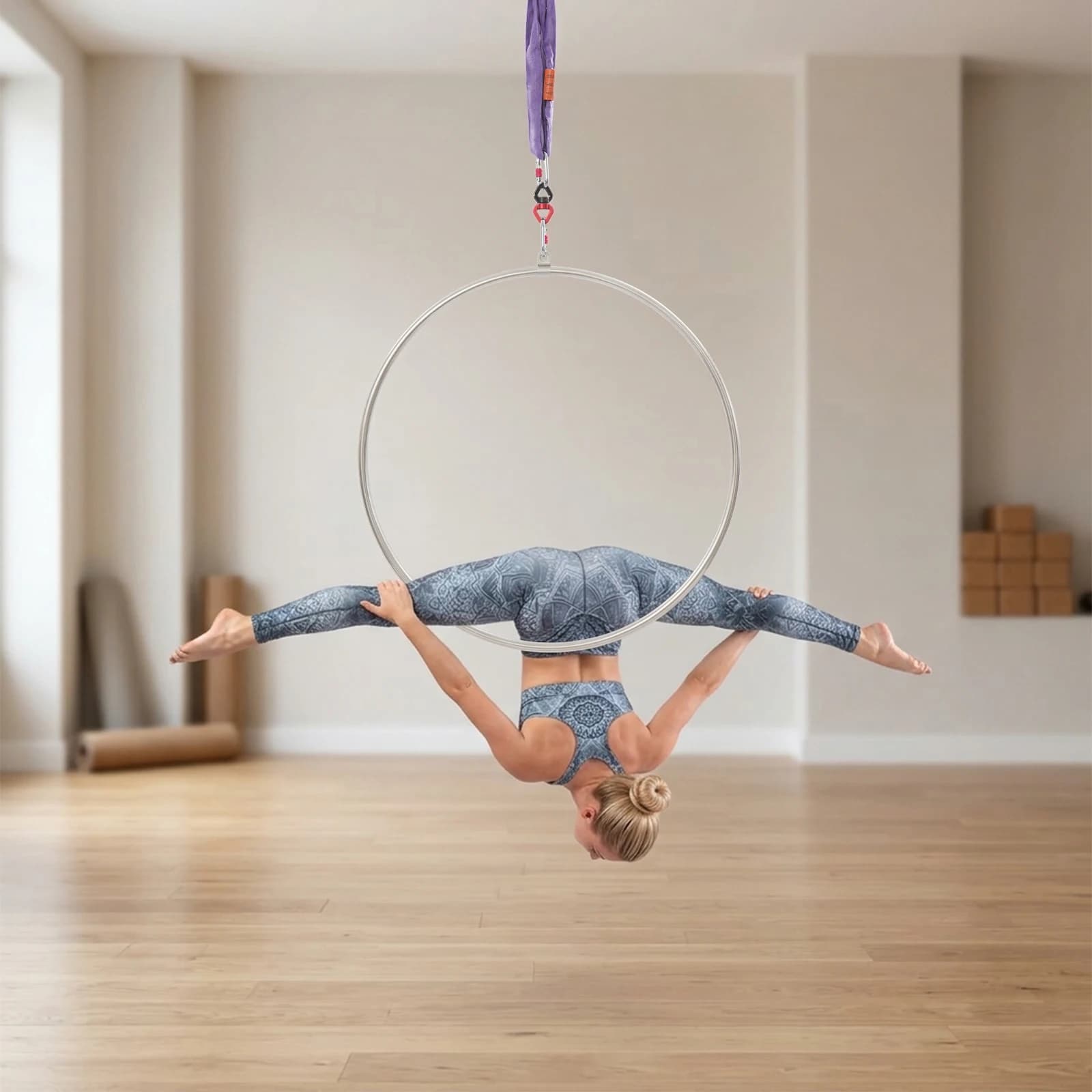 Set Cerchio Aereo, Lira Monopunto da 95 cm (37,4 Pollici) con Accessori, Anello Fitness in Acciaio Inossidabile per Yoga Aereo, Palestra Domestica
