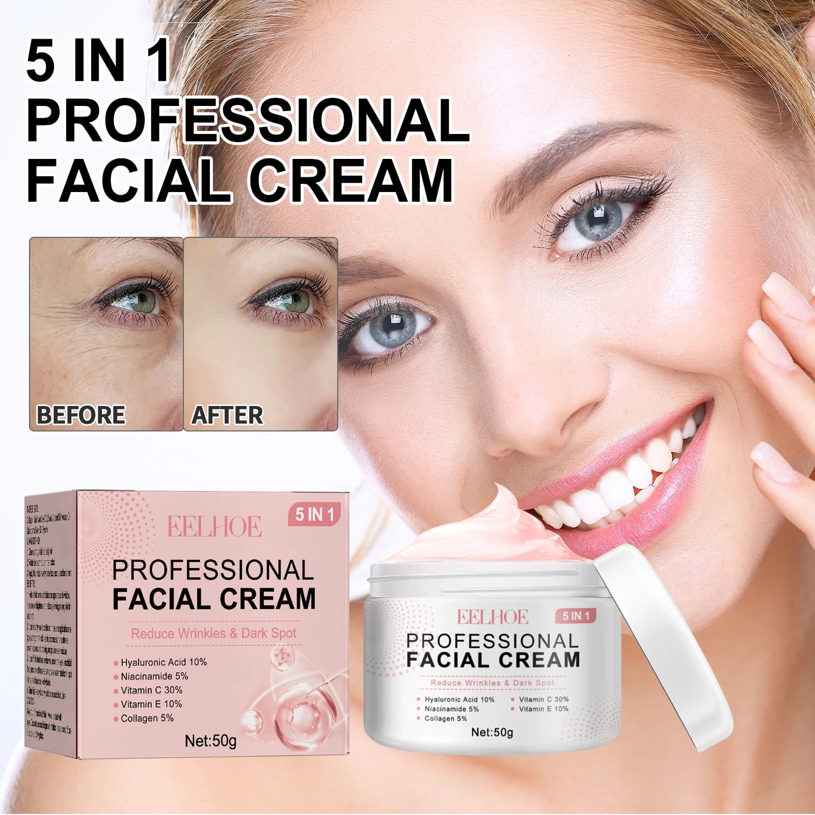 Crema Rassodante 5-in-1 – Leviga le rughe, schiarisce le macchie, idrata e rassoda la pelle