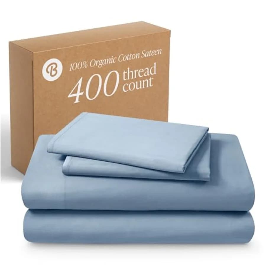 Set di Lenzuola in Cotone Biologico 0% 400 Fili, Tessuto Satinato Liscio, Traspirante e Rinfrescante, Set Lusso da Hotel, Lenzuola con Tasche Profonde