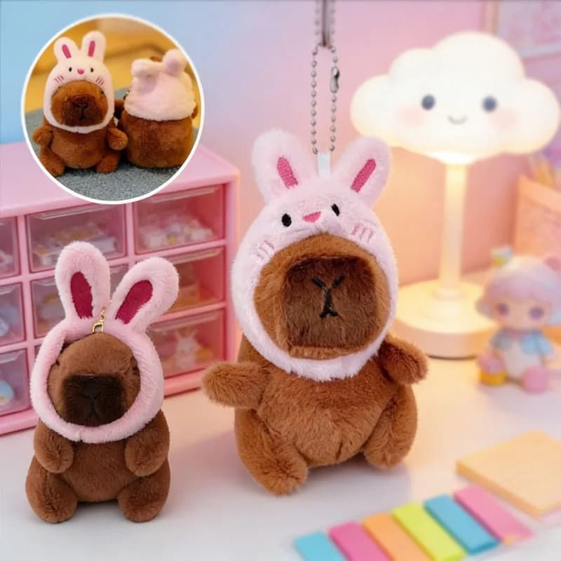 Portachiavi in peluche a forma di Capibara e Coniglio, Ciondolo Morbido per Borsa, Decorazione per Auto e Zaino