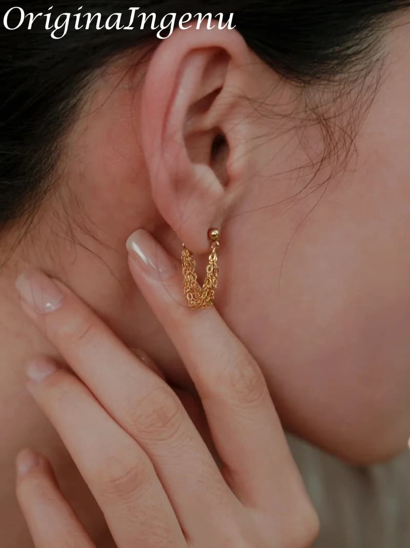Orecchini a catena in argento 925 / oro 14 carati Orecchini minimalisti riempiti in oro resistenti all'appannamento dei gioielli delle donne