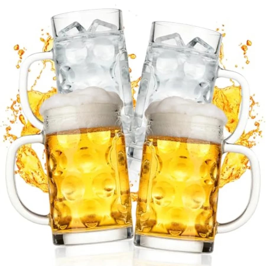 Set di 4 Boccali da Birra, Bicchieri da Birra da 20 Oz Trasparenti con Manici, Grandi Bicchieri Cilindrici Robusti per Feste, Bar e