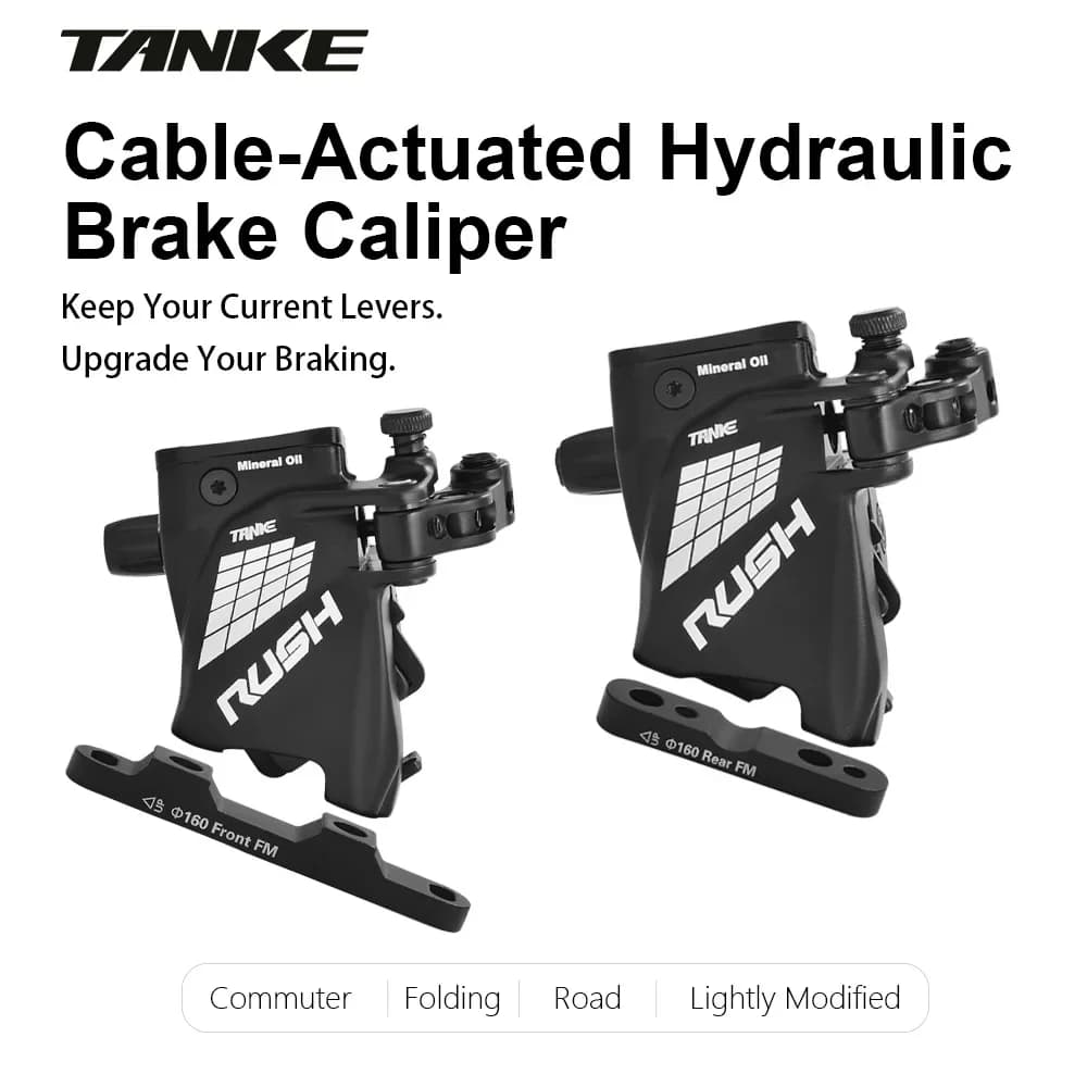 TANKE Wire Pulling Hydraulic Disc Brake Calipers Flat Mount Road Bike Bicycle Brake Set RUSH Front Rear 2 Piston Resin Pads Kits
