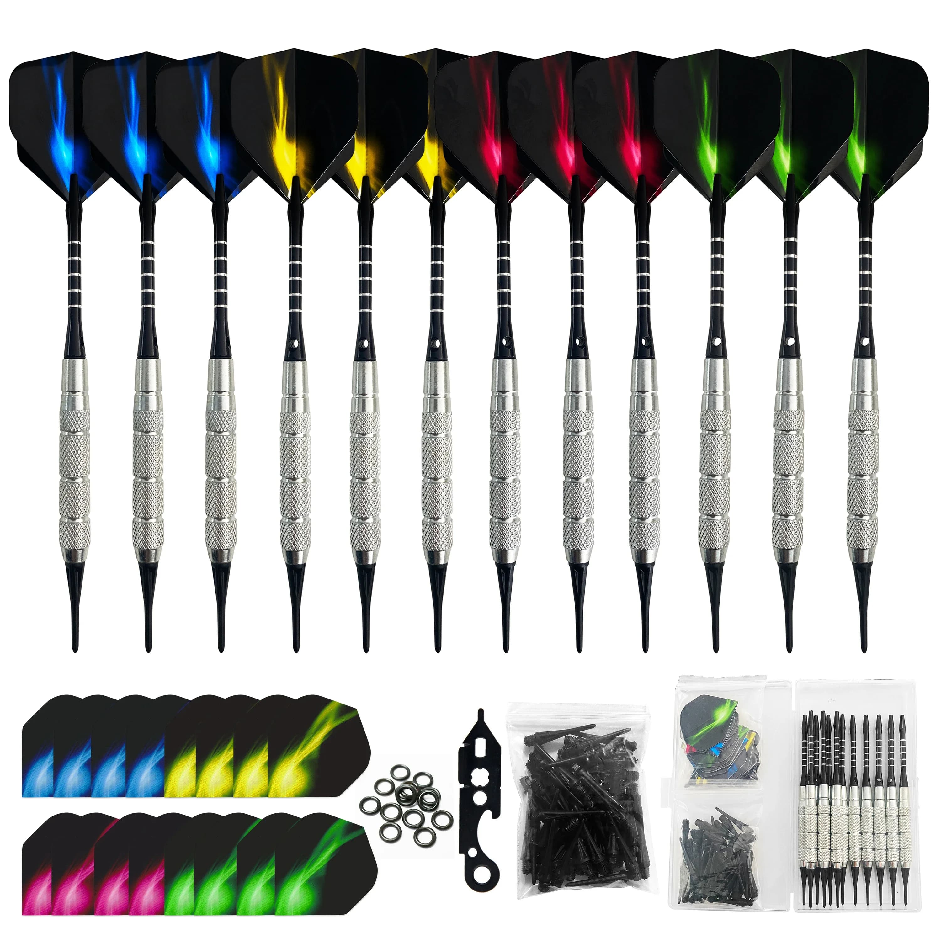 WEDARTER Set di freccette Stili multipli Voli di freccette Freccette professionali Set di punte in plastica morbida per accessori per freccette elettroniche