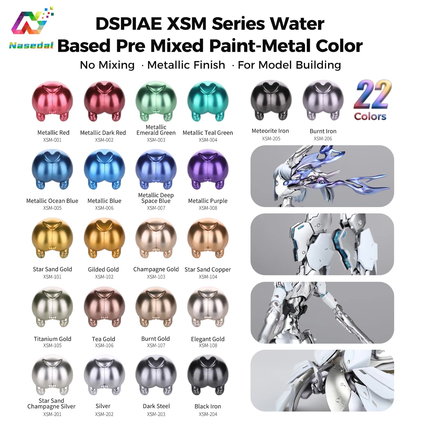 DSPIAE XSM Series 50ml Water Based Pre Mixed Paint-Metal Color for Gunpla Scale Model Spraying Hand Painted Hobby DIY Accessory