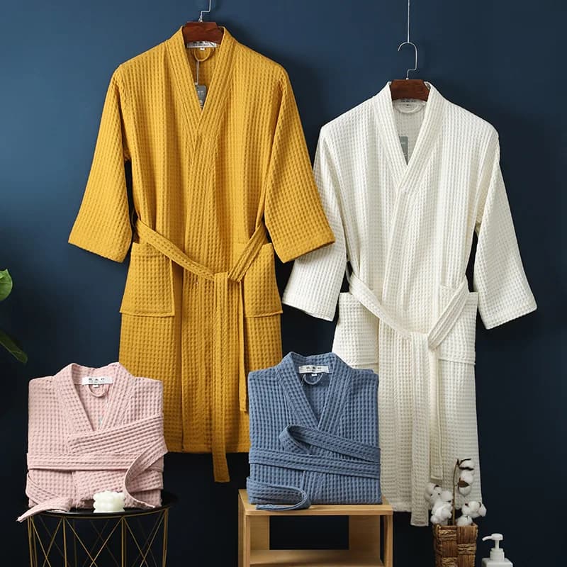 Bathrobe in Pure Cotton in Nido d'Ape, Long sleeve, for Hotels and Wellness Centres, for Couples