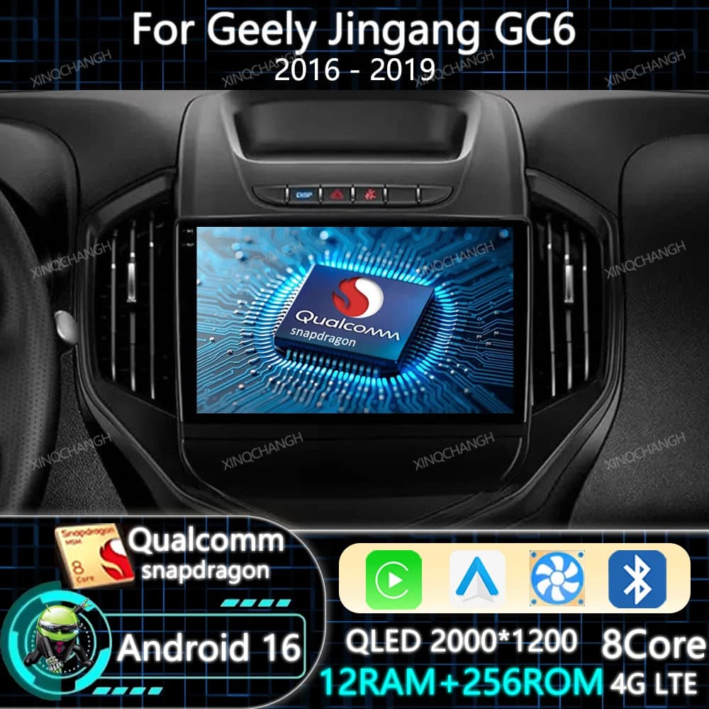 Android 16 Car Radio Carplay Auto For Geely Jingang GC6 2016 - 2019 BT QLED Head Unit 2DIN Multimedia Video Player Qualcomm GPS