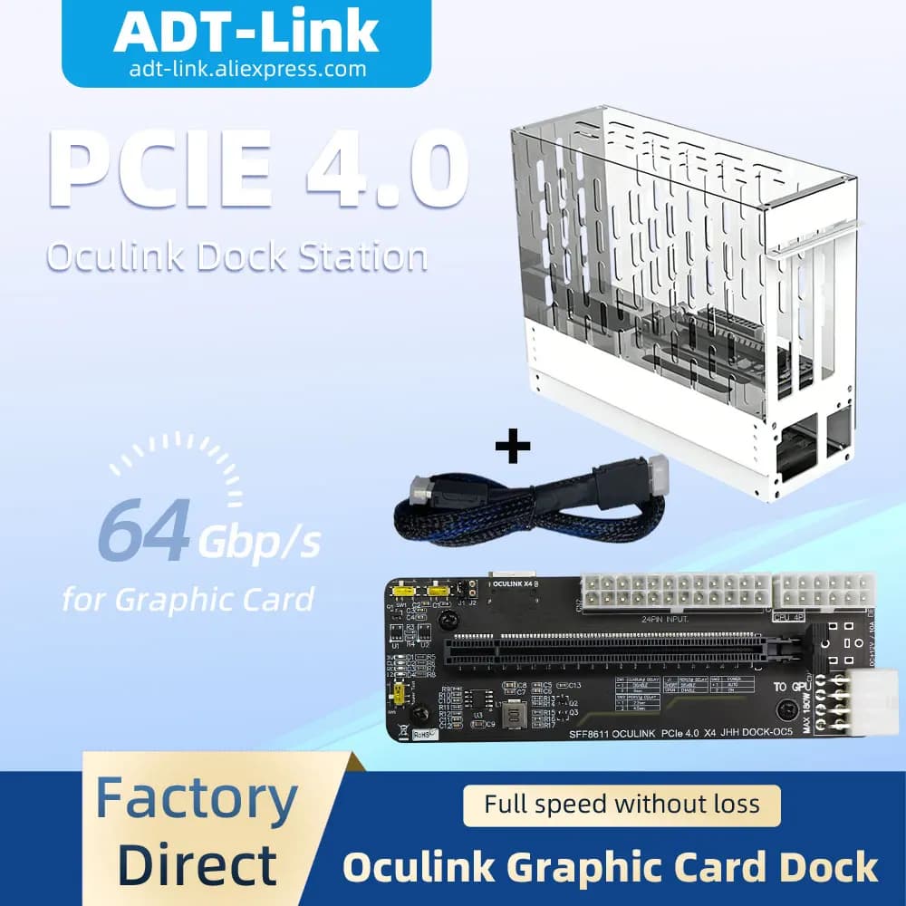 Dock Grafico Esterno PCIE4.0 X4 64G/bps con Interfaccia Oculink per Laptop, Box Esterno + Docking Station + Cavo di Collegamento