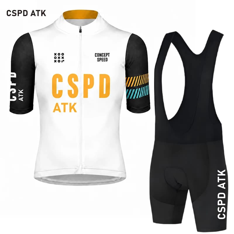 CSPD ATK men's cycling suit set summer polyester fiber cycling top sponge cushion high elasticity cycling bib cycling top