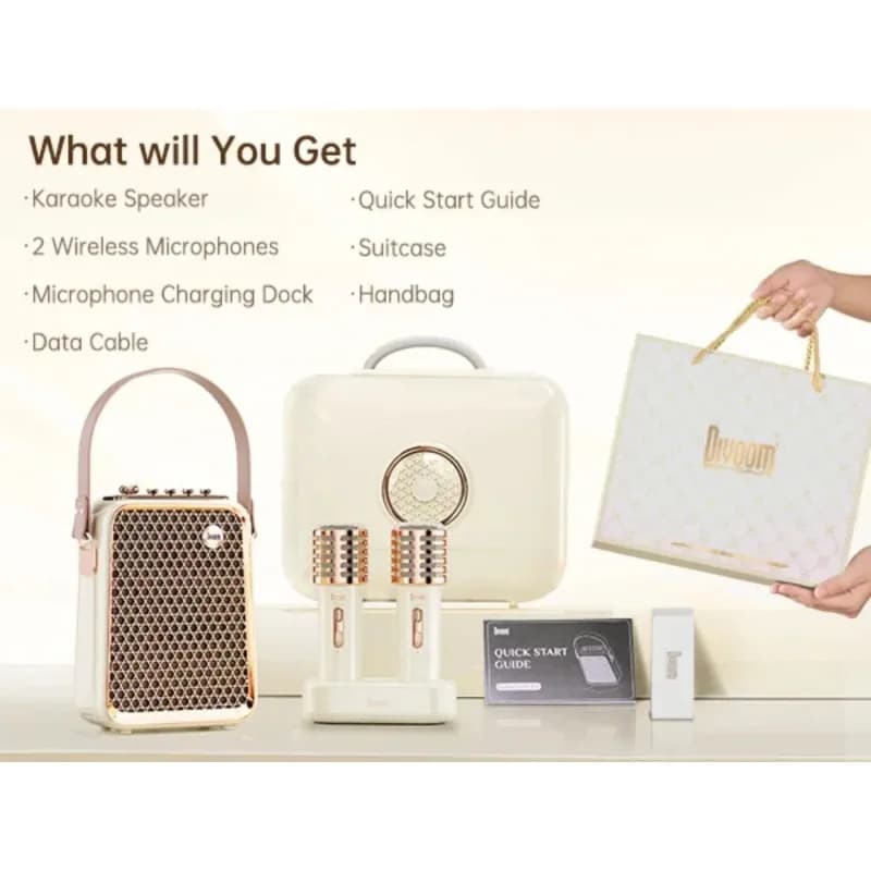 Divoom Songbird-HQ2 Macchina per karaoke 2 Suoni wireless da 50 W per altoparlanti Bluetooth Sistema di miscelazione audio per casa all'aperto TF/AUX/USB