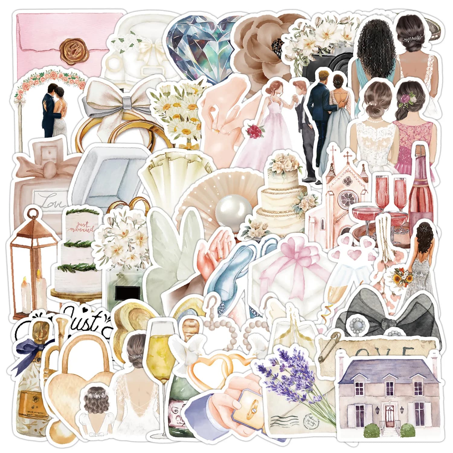 10/25/50pcs Watercolor Wedding Style Graffiti Stickers Aesthetic for DIY Decor Phone Laptop Guitar Scrapbooking Notebook