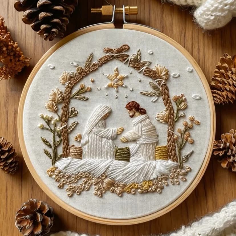 Jesus Birth Christmas Embroidery kit with EN Instructions Thread,Tool Cross Stitch Kit for DIY Holiday Gift New