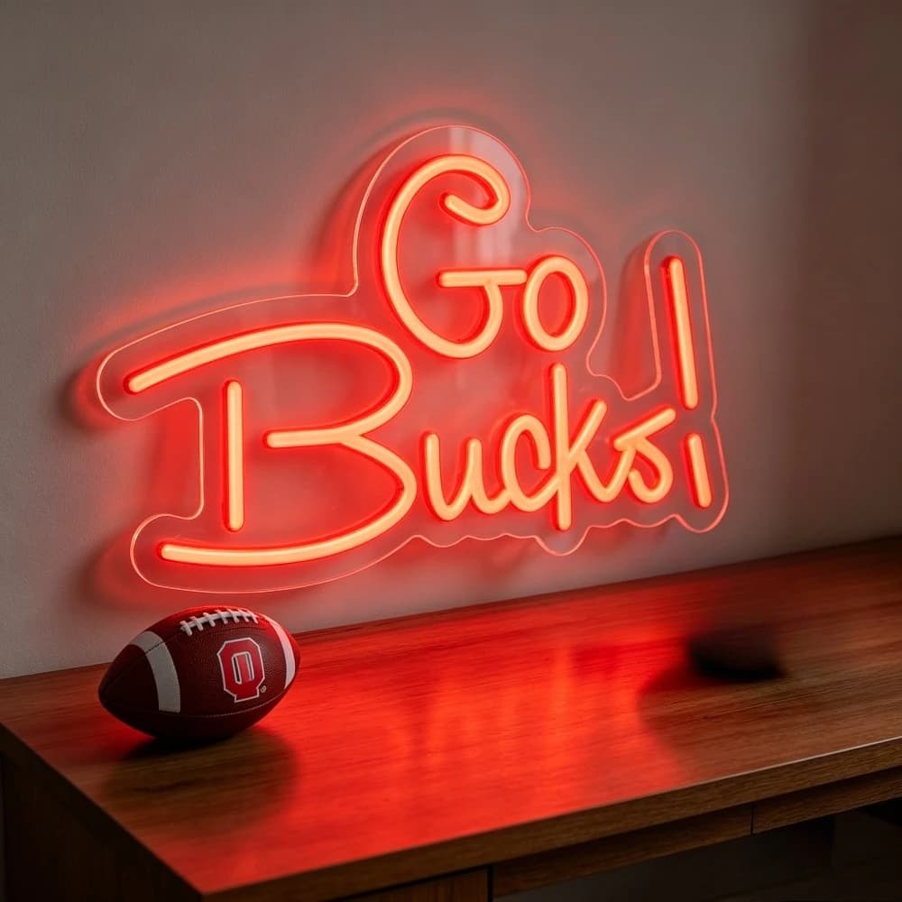 Insegna al Neon LED 'Go Bucks', Luce Notturna, Decorazione Murale Sportiva, Dimmerabile USB, Decorazione per Squadra di Football Americano, per Sala Giochi, Man Cave, Regalo per Feste