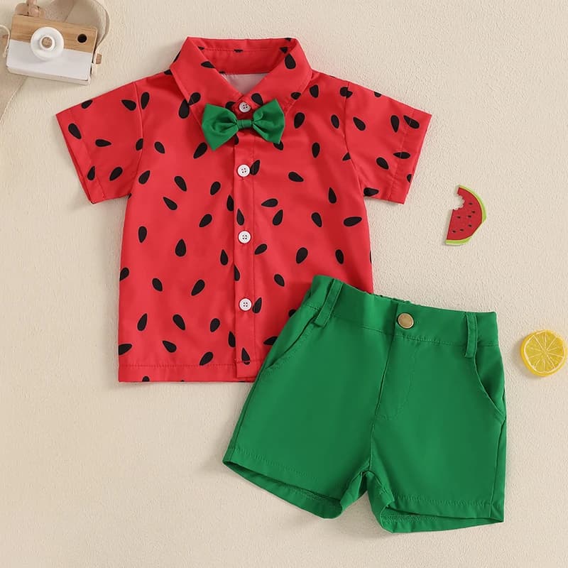 1-4 anni bambini ragazzi abiti estivi modello anguria abbottonatura colletto rovesciato camicia a maniche corte con pantaloncini 2 pezzi ragazzi set