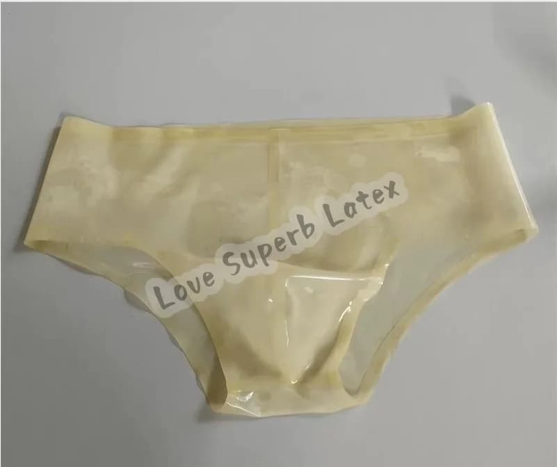 Mutandine in lattice naturale da uomo fatte a mano in lattice trasparente da uomo sexy biancheria intima calda slip Gummi Rubber dalla XS alla XXXL