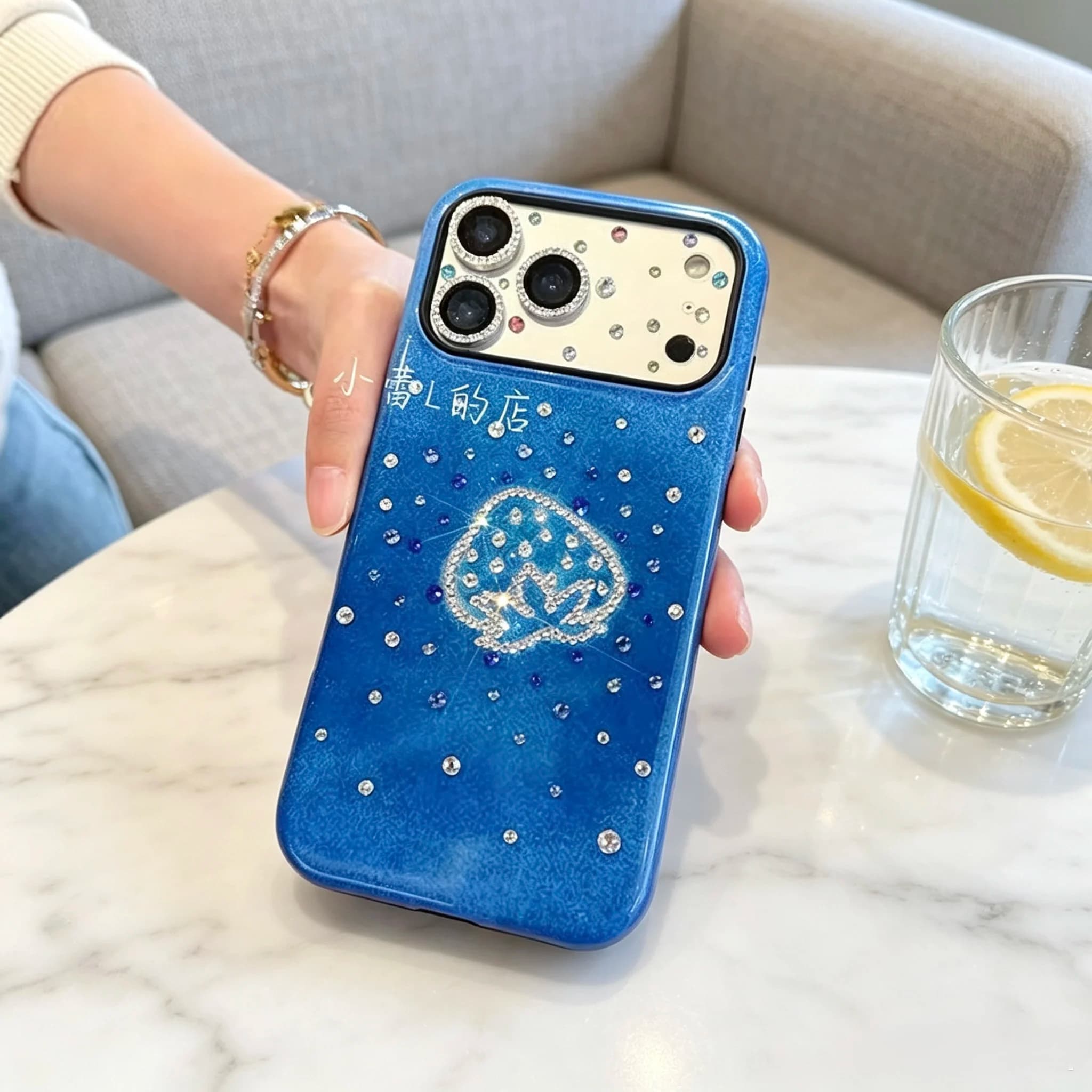 Klein Blue Strawberry Galaxy Star Waterdrop Phone Case,Suitable for iPhone.