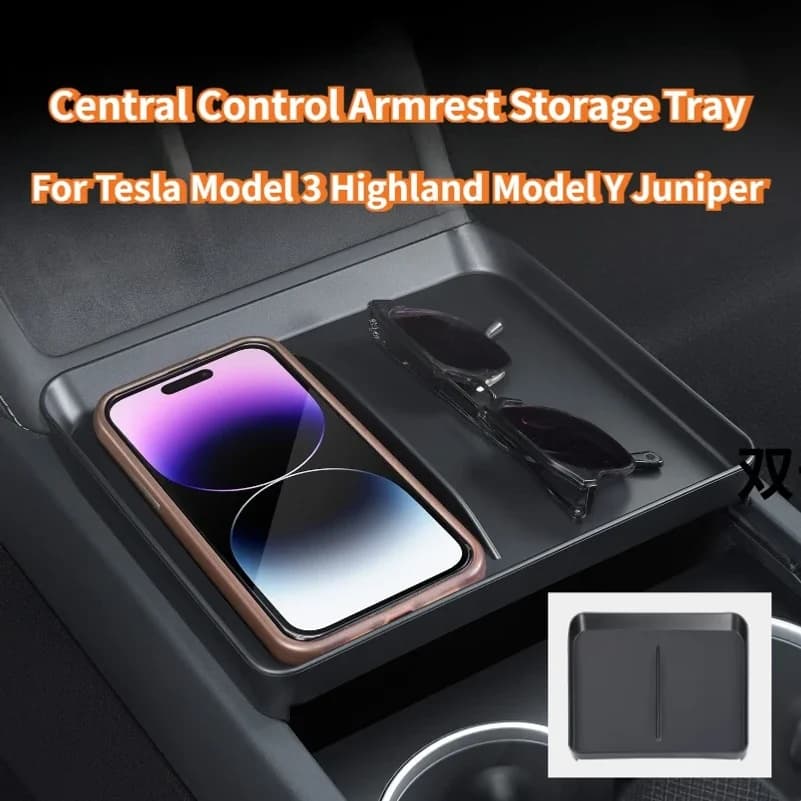 Central Control Armrest Storage Tray for Tesla Model 3 Highland Model Y Juniper 2025 Storage Box Organizer Car Interior Accessor