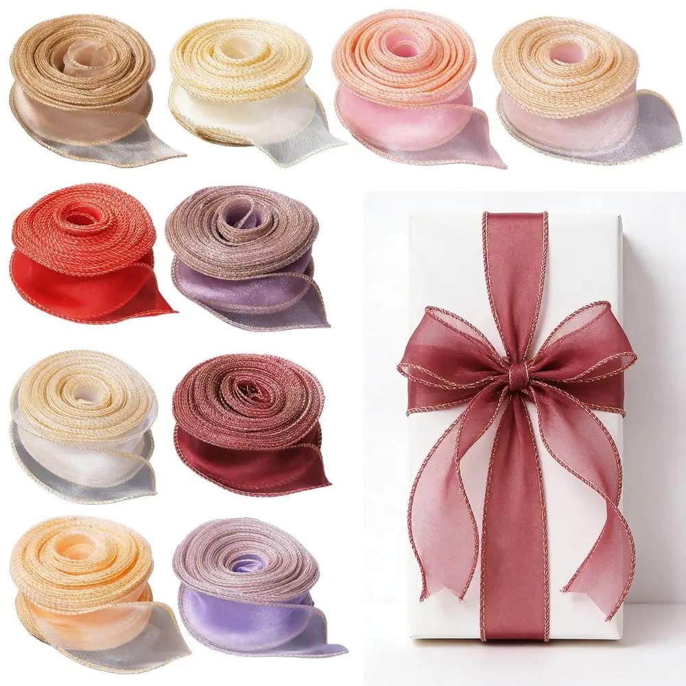 4cm Width Organza Ribbon 10 Yards Length Satin Texture Solid Color Ribbon Yarn Material Wired Design Fishtail Ribbon DIY Craft
